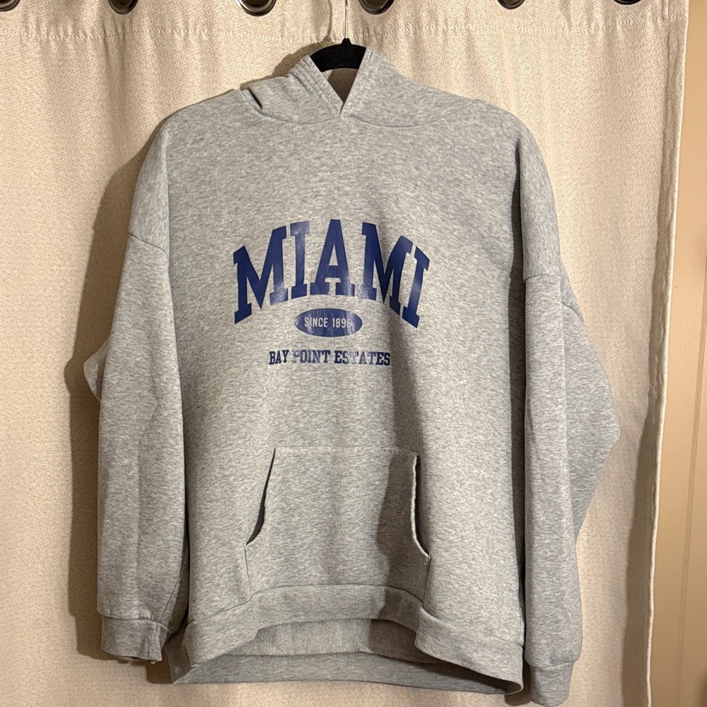 SHEIN Gray Hoodie with Blue Miami Print